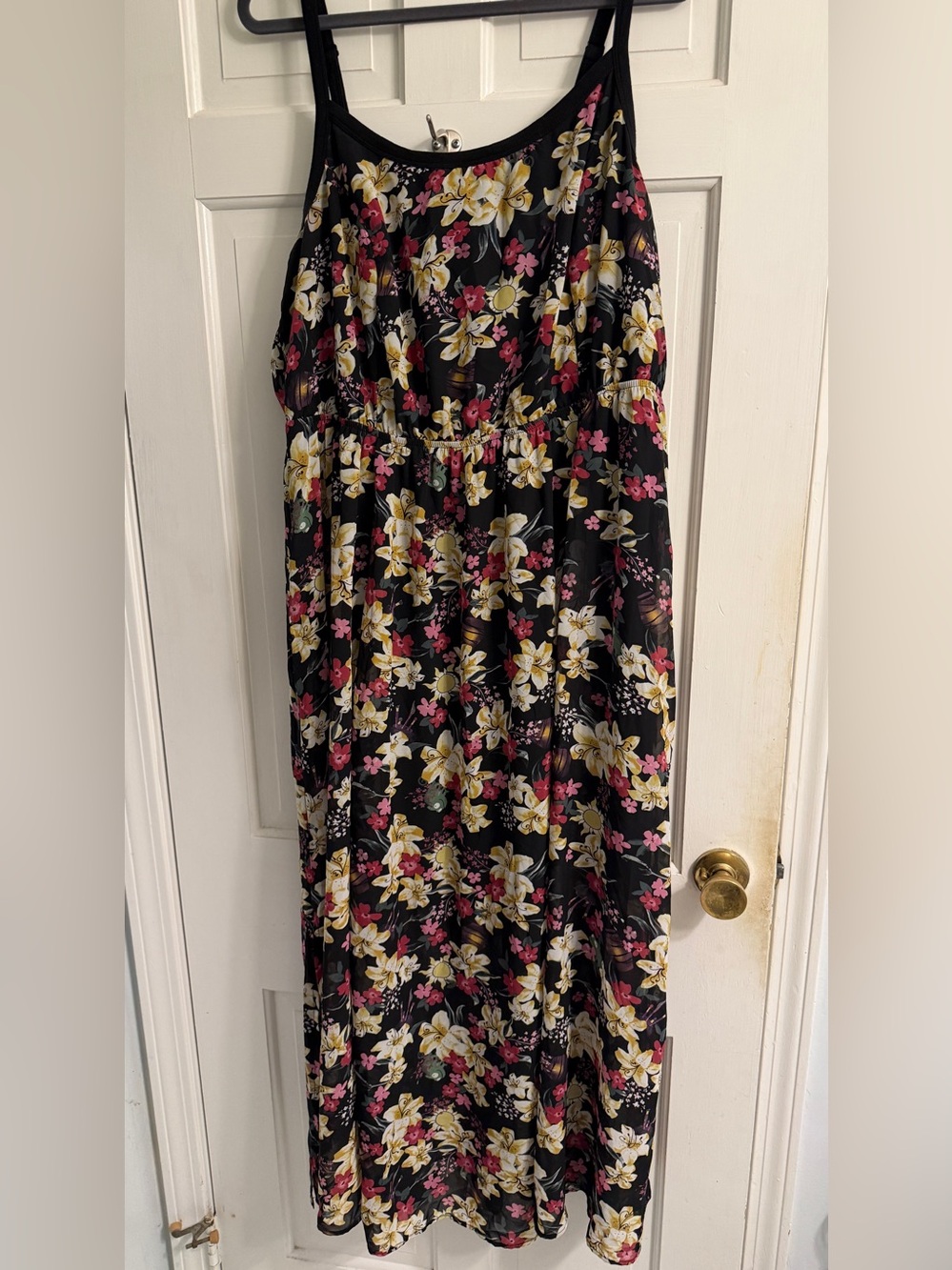 torrid x Disney Rapunzel Black Floral Maxi Dress with Pink & Yellow Blooms